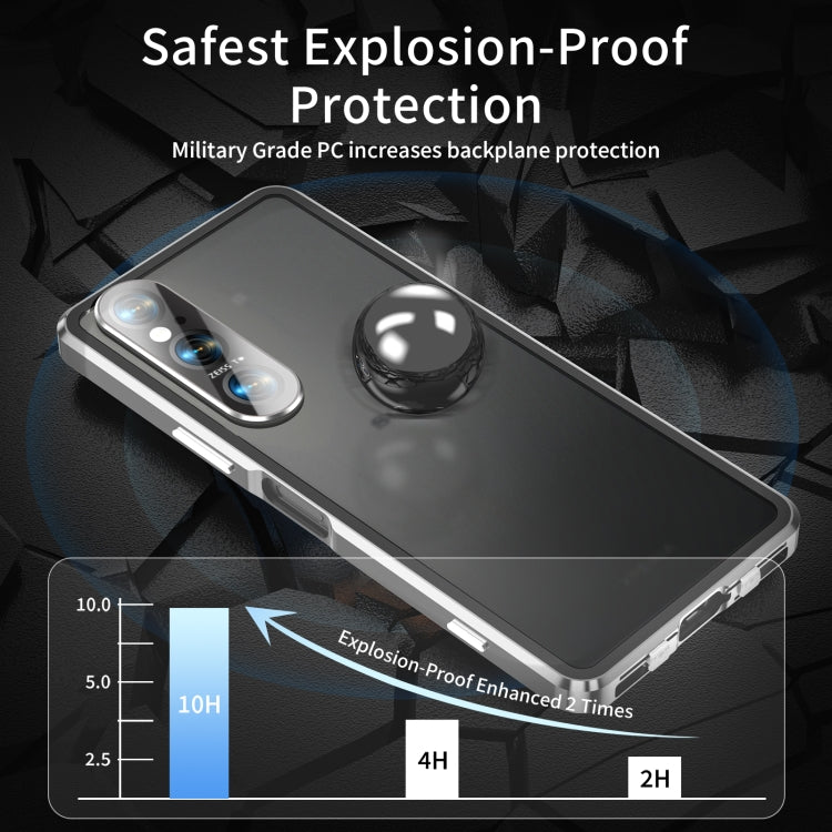 For Sony Xperia 1 V HD Magnetic Metal Tempered Glass Phone Case(Silver) - Sony Cases by PMC TechLife | Online Shopping South Africa | PMC TechLife | Buy Now Pay Later Mobicred