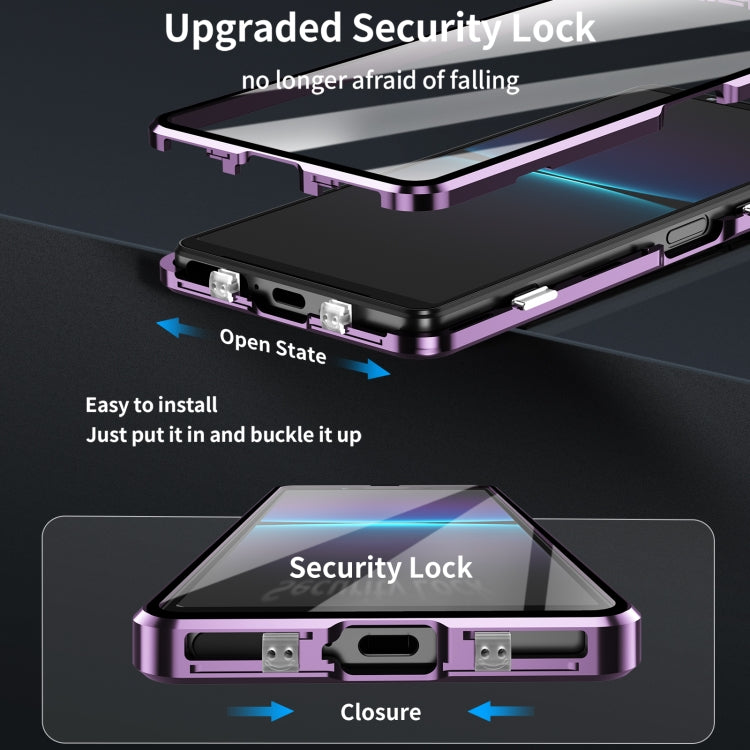 For Sony Xperia 5 V HD Magnetic Metal Tempered Glass Phone Case(Purple) - Sony Cases by PMC TechLife | Online Shopping South Africa | PMC TechLife | Buy Now Pay Later Mobicred