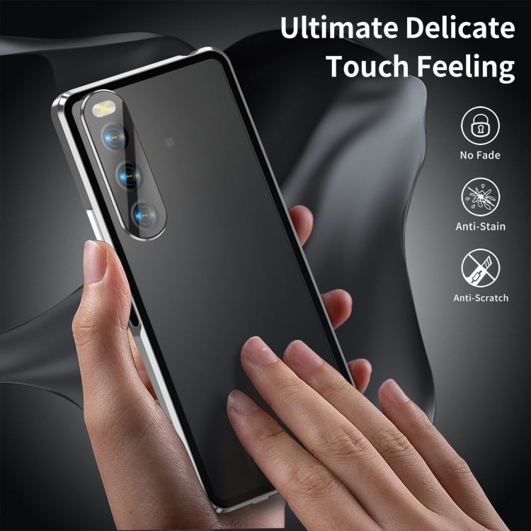 For Sony Xperia 10 V HD Magnetic Metal Tempered Glass Phone Case(Silver) - Sony Cases by PMC TechLife | Online Shopping South Africa | PMC TechLife | Buy Now Pay Later Mobicred