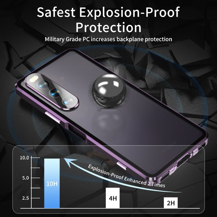 For Sony Xperia 10 V HD Magnetic Metal Tempered Glass Phone Case(Purple) - Sony Cases by PMC TechLife | Online Shopping South Africa | PMC TechLife | Buy Now Pay Later Mobicred