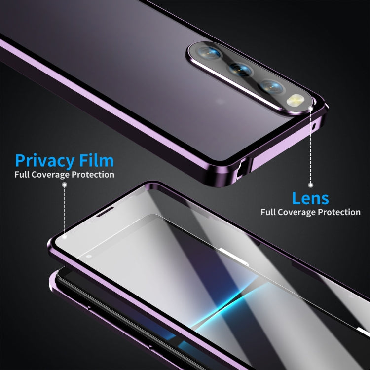 For Sony Xperia 10 V HD Magnetic Metal Tempered Glass Phone Case(Purple) - Sony Cases by PMC TechLife | Online Shopping South Africa | PMC TechLife | Buy Now Pay Later Mobicred