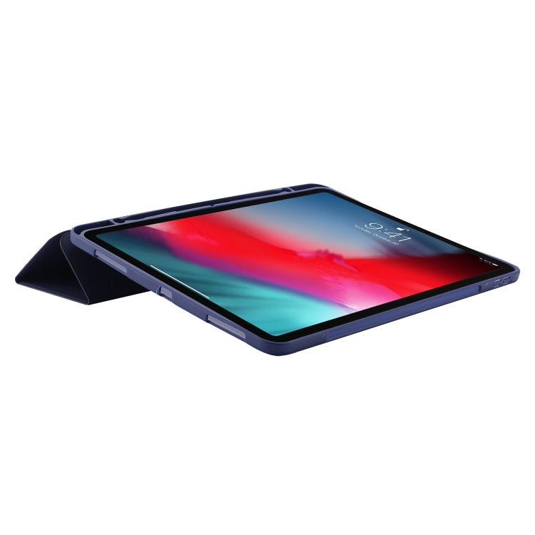 For iPad Pro 11 2024 Skin Feel Tri-fold Leather Tablet Case with Pen Slot(Dark Blue) - iPad Pro 11 2024 Cases by PMC TechLife | Online Shopping South Africa | PMC TechLife | Buy Now Pay Later Mobicred