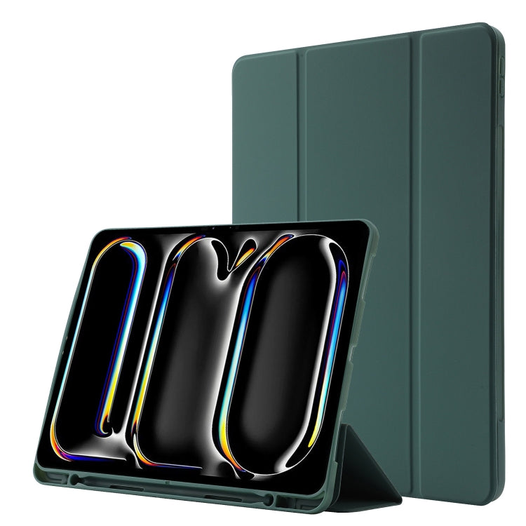 For iPad Pro 11 2024 Skin Feel Tri-fold Leather Tablet Case with Pen Slot(Dark Green) - iPad Pro 11 2024 Cases by PMC TechLife | Online Shopping South Africa | PMC TechLife | Buy Now Pay Later Mobicred