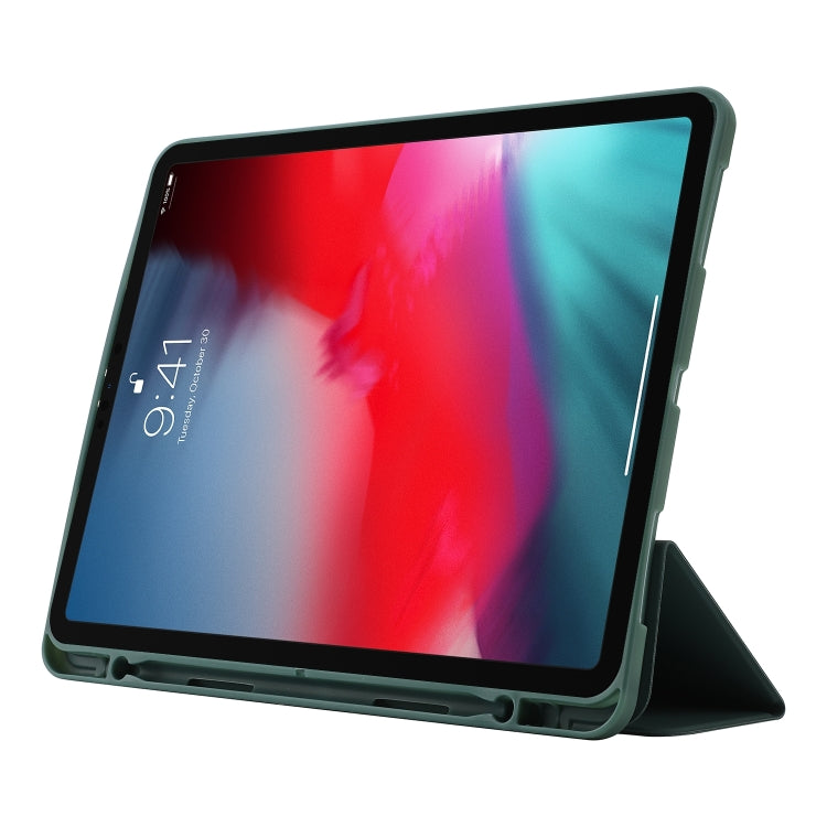 For iPad Pro 11 2024 Skin Feel Tri-fold Leather Tablet Case with Pen Slot(Dark Green) - iPad Pro 11 2024 Cases by PMC TechLife | Online Shopping South Africa | PMC TechLife | Buy Now Pay Later Mobicred