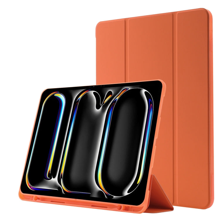 For iPad Pro 11 2024 Skin Feel Tri-fold Leather Tablet Case with Pen Slot(Orange) - iPad Pro 11 2024 Cases by PMC Jewellery | Online Shopping South Africa | PMC Jewellery | Buy Now Pay Later Mobicred