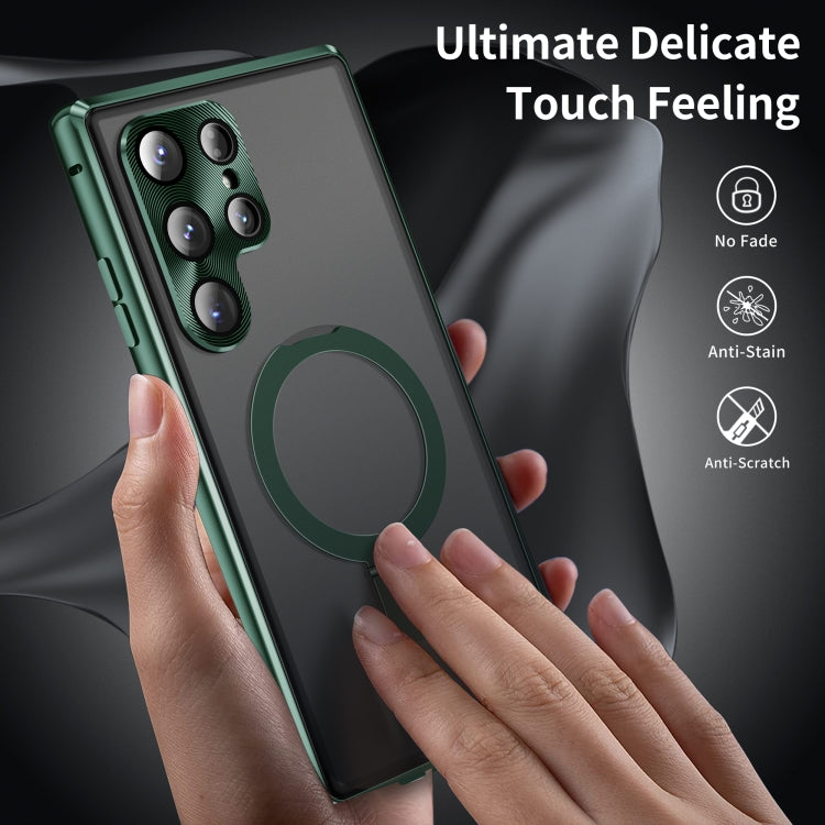 For Samsung Galaxy S24 Ultra 5G MagSafe Magnetic Privacy Frosted Tempered Glass Holder Phone Case(Green) - Galaxy S24 Ultra 5G Cases by PMC Jewellery | Online Shopping South Africa | PMC Jewellery | Buy Now Pay Later Mobicred