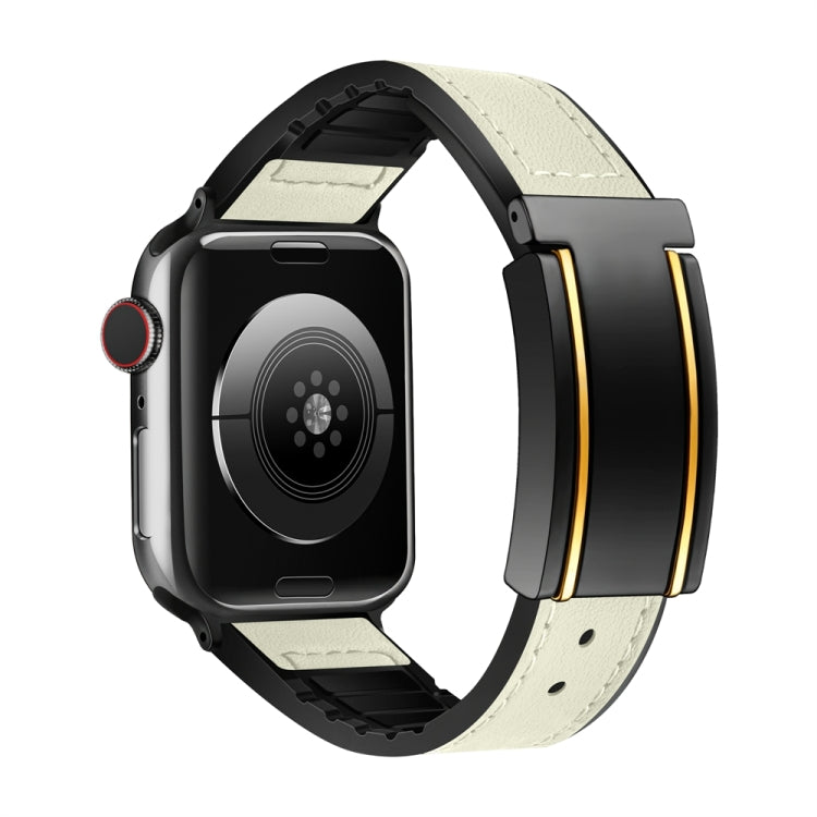 For Apple Watch Series 9 45mm Trapezoid Fold Magnetic Buckle Silicone PU Watch Band(Beige Gold) - free shipping - PMC TechLife - Order now!