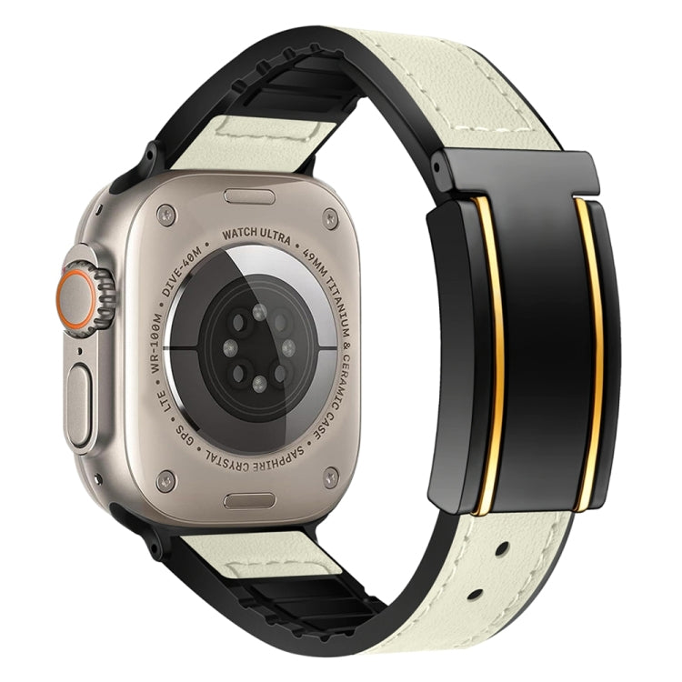 For Apple Watch Ultra 49mm Trapezoid Fold Magnetic Buckle Silicone PU Watch Band(Beige Gold) - free shipping - PMC TechLife - Order now!