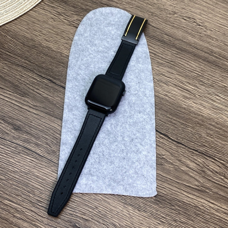 For Apple Watch Series 2 38mm Trapezoid Fold Magnetic Buckle Silicone PU Watch Band(Black Gold) - free shipping - PMC TechLife - Order now!