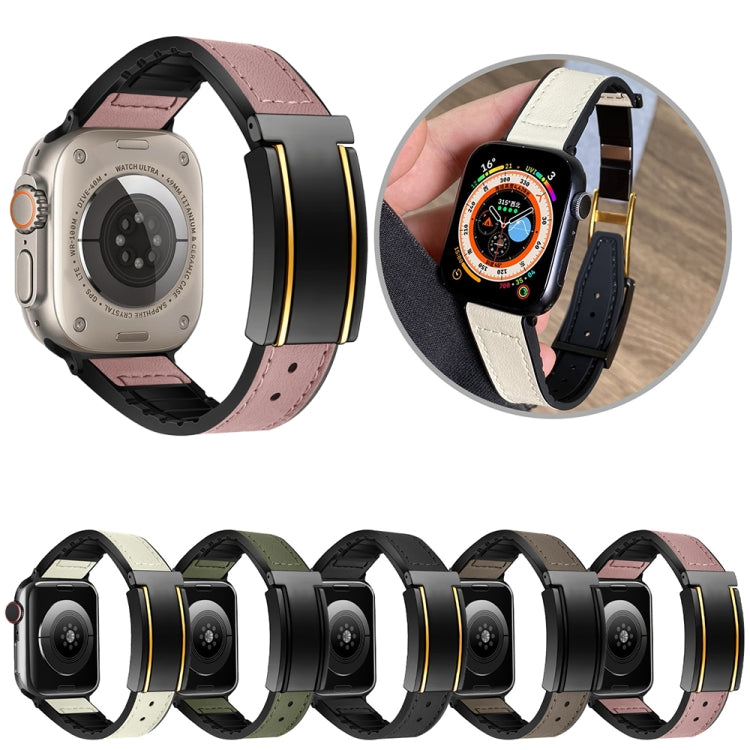 For Apple Watch Series 3 42mm Trapezoid Fold Magnetic Buckle Silicone PU Watch Band(Black Gold) - free shipping - PMC TechLife - Order now!