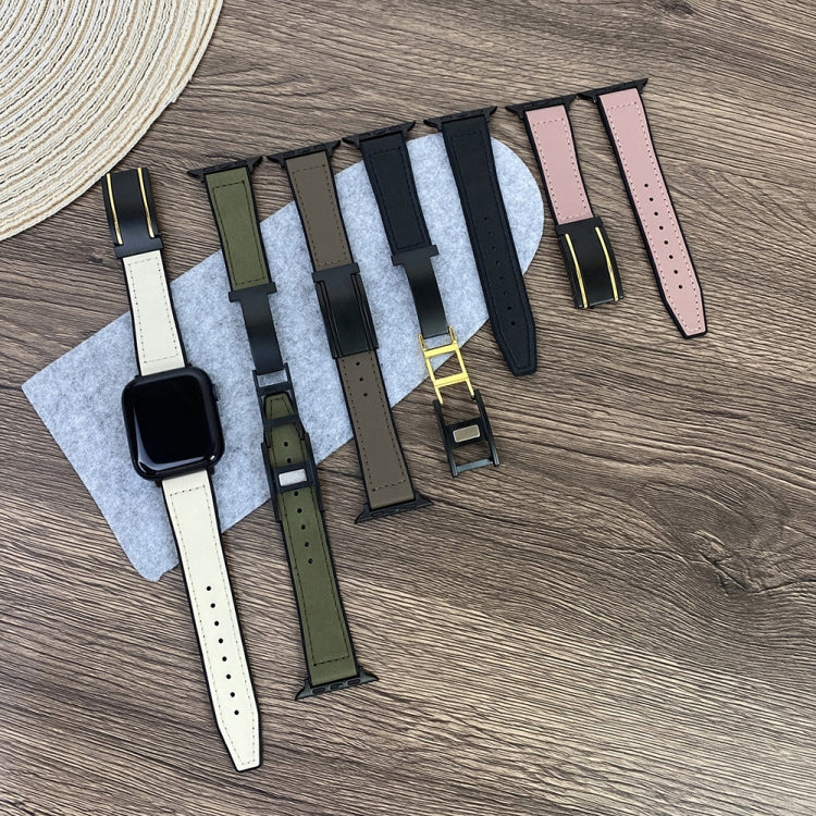 For Apple Watch Ultra 49mm Trapezoid Fold Magnetic Buckle Silicone PU Watch Band(Beige Gold) - free shipping - PMC TechLife - Order now!