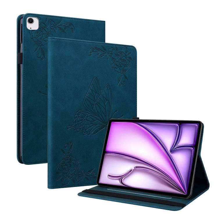 For iPad Air 11 2024 Butterfly Flower Embossed Leather Tablet Case(Blue) - iPad Air 11 2024 Cases by PMC Jewellery | Online Shopping South Africa | PMC Jewellery | Buy Now Pay Later Mobicred