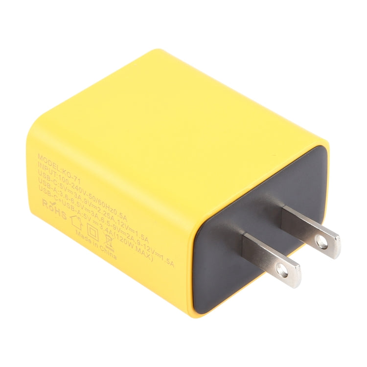 KO-71 120W Dual PD Type-C + Dual QC3.0 USB Multi Ports Charger, Plug:US Plug(Yellow) - USB Charger by PMC Jewellery | Online Shopping South Africa | PMC Jewellery | Buy Now Pay Later Mobicred