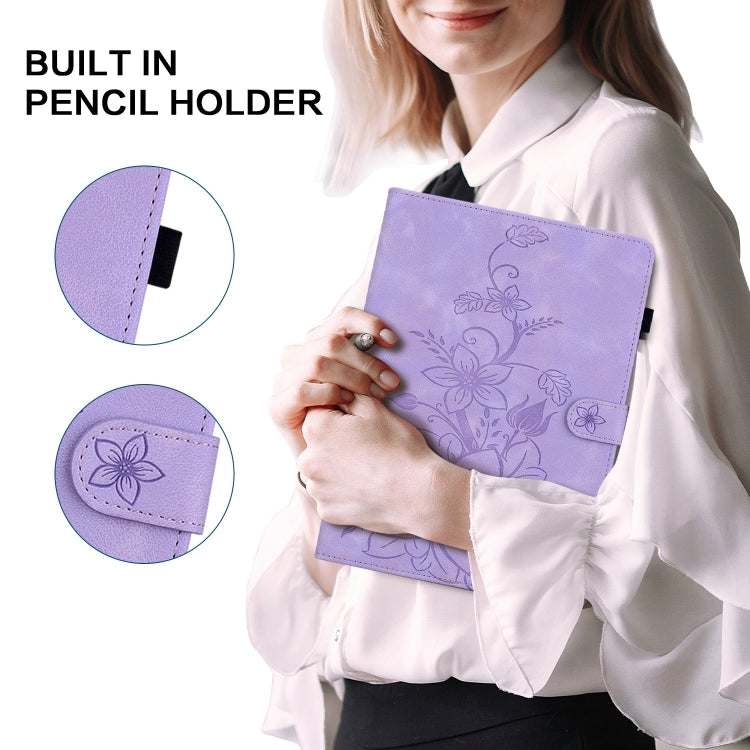 For iPad Air 11 2024 Lily Embossed Leather Smart Tablet Case(Purple) - iPad Air 11 2024 Cases by PMC Jewellery | Online Shopping South Africa | PMC Jewellery | Buy Now Pay Later Mobicred