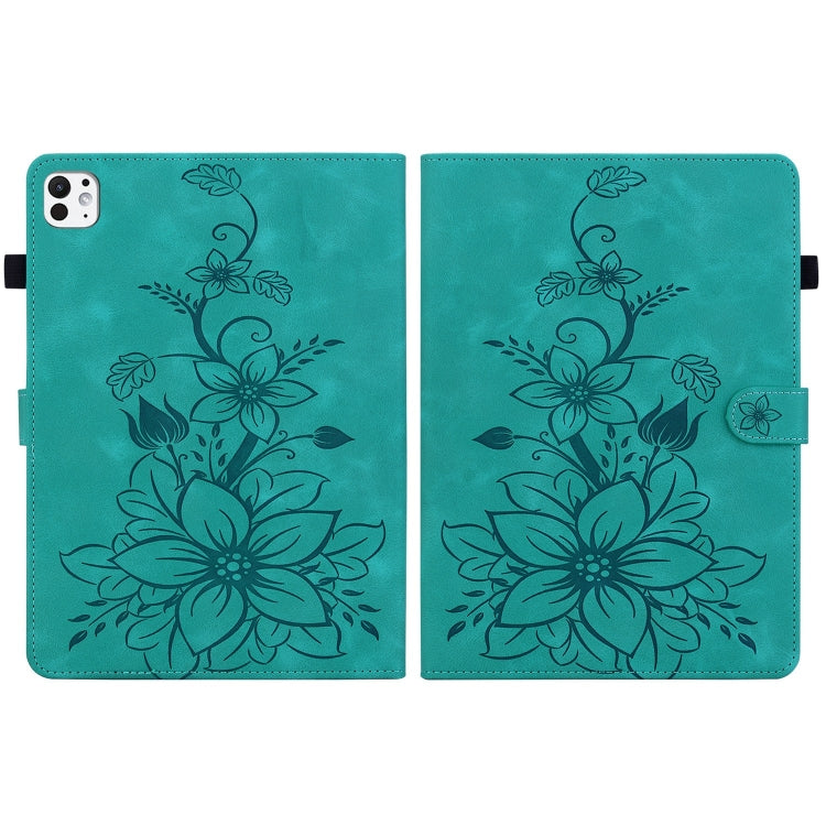 For iPad Pro 11 2024 Lily Embossed Leather Smart Tablet Case(Green) - iPad Pro 11 2024 Cases by PMC Jewellery | Online Shopping South Africa | PMC Jewellery | Buy Now Pay Later Mobicred