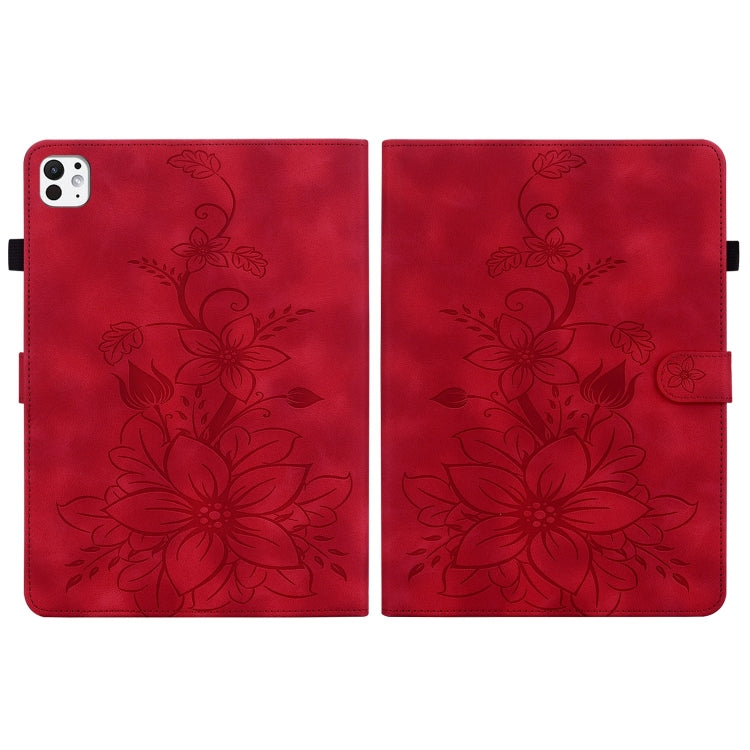 For iPad Pro 11 2024 Lily Embossed Leather Smart Tablet Case(Red) - iPad Pro 11 2024 Cases by PMC Jewellery | Online Shopping South Africa | PMC Jewellery | Buy Now Pay Later Mobicred