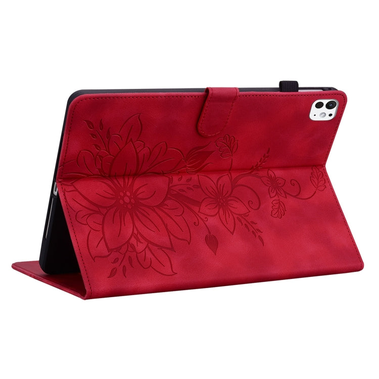 For iPad Pro 11 2024 Lily Embossed Leather Smart Tablet Case(Red) - iPad Pro 11 2024 Cases by PMC Jewellery | Online Shopping South Africa | PMC Jewellery | Buy Now Pay Later Mobicred