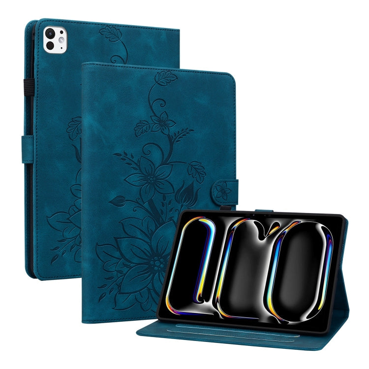 For iPad Pro 11 2024 Lily Embossed Leather Smart Tablet Case(Dark Blue) - iPad Pro 11 2024 Cases by PMC Jewellery | Online Shopping South Africa | PMC Jewellery | Buy Now Pay Later Mobicred