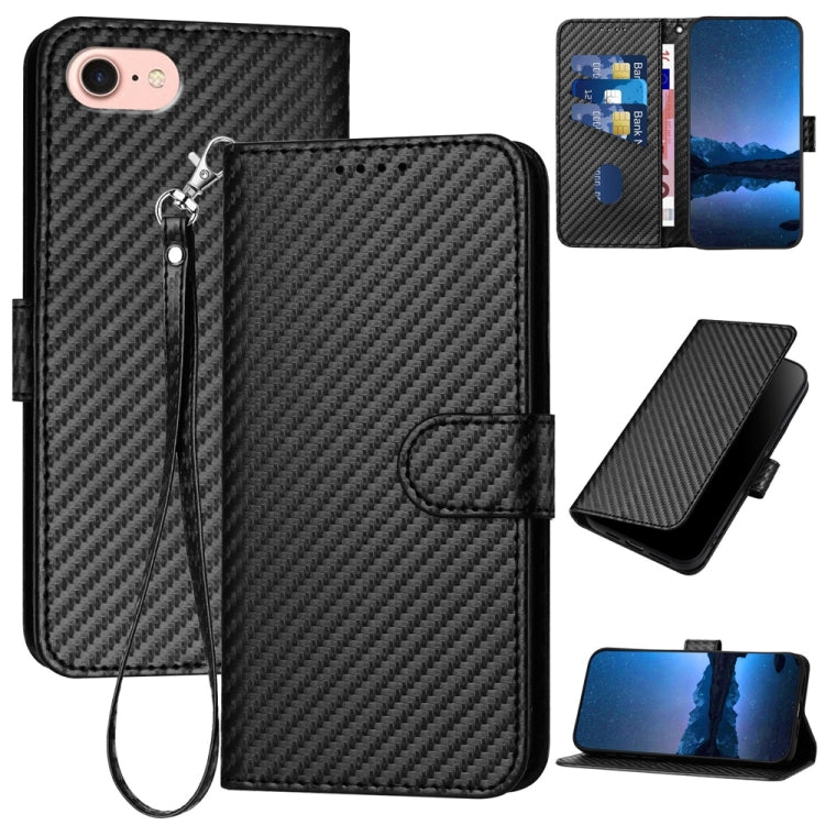 For iPhone SE 2024 YX0070 Carbon Fiber Buckle Leather Phone Case with Lanyard(Black) - More iPhone Cases by PMC Jewellery | Online Shopping South Africa | PMC Jewellery | Buy Now Pay Later Mobicred