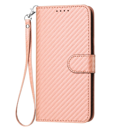 For iPhone SE 2024 YX0070 Carbon Fiber Buckle Leather Phone Case with Lanyard(Pink) - More iPhone Cases by PMC Jewellery | Online Shopping South Africa | PMC Jewellery | Buy Now Pay Later Mobicred