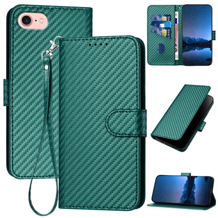 For iPhone SE 2024 YX0070 Carbon Fiber Buckle Leather Phone Case with Lanyard(Dark Green) - More iPhone Cases by PMC Jewellery | Online Shopping South Africa | PMC Jewellery | Buy Now Pay Later Mobicred