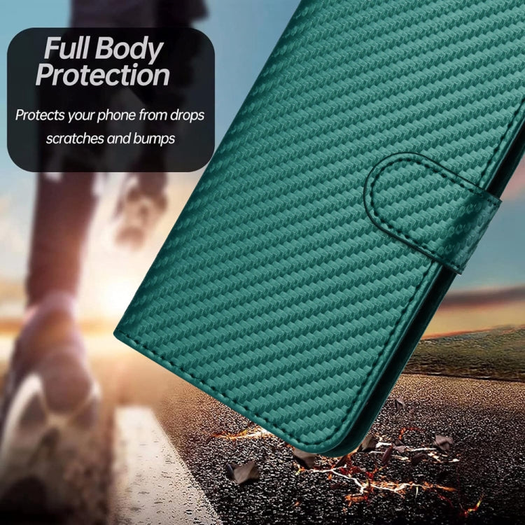 For iPhone SE 2024 YX0070 Carbon Fiber Buckle Leather Phone Case with Lanyard(Dark Green) - More iPhone Cases by PMC Jewellery | Online Shopping South Africa | PMC Jewellery | Buy Now Pay Later Mobicred