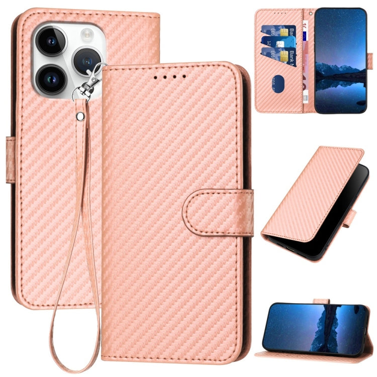 For iPhone 16 Pro YX0070 Carbon Fiber Buckle Leather Phone Case with Lanyard(Pink) - iPhone 16 Pro Cases by PMC Jewellery | Online Shopping South Africa | PMC Jewellery | Buy Now Pay Later Mobicred