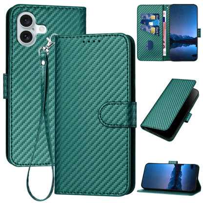 For iPhone 16 Plus YX0070 Carbon Fiber Buckle Leather Phone Case with Lanyard(Dark Green) - iPhone 16 Plus Cases by PMC Jewellery | Online Shopping South Africa | PMC Jewellery | Buy Now Pay Later Mobicred