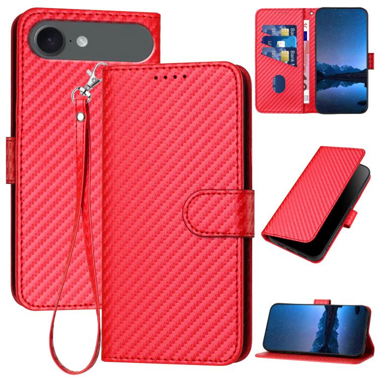 For iPhone 17 Air YX0070 Carbon Fiber Buckle Leather Phone Case with Lanyard(Red) - free shipping - PMc TechLife - Order now!