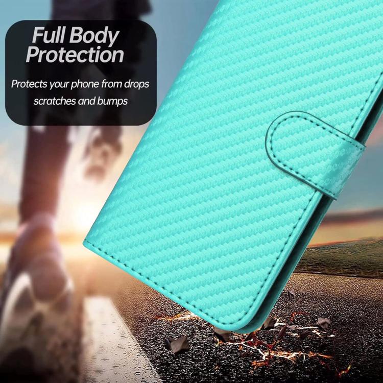 For iPhone 17 Air YX0070 Carbon Fiber Buckle Leather Phone Case with Lanyard(Light Blue) - free shipping - PMc TechLife - Order now!