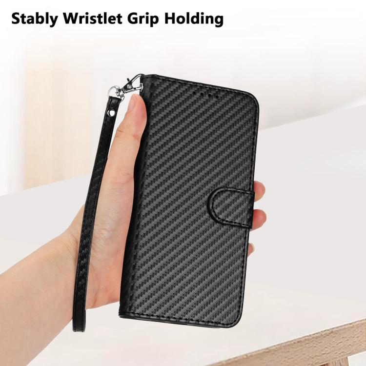 For iPhone 17 Air YX0070 Carbon Fiber Buckle Leather Phone Case with Lanyard(Black) - free shipping - PMc TechLife - Order now!
