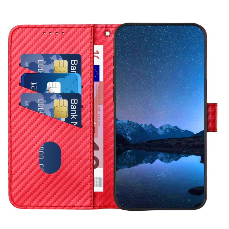 For iPhone 17 YX0070 Carbon Fiber Buckle Leather Phone Case with Lanyard(Red) - free shipping - PMc TechLife - Order now!