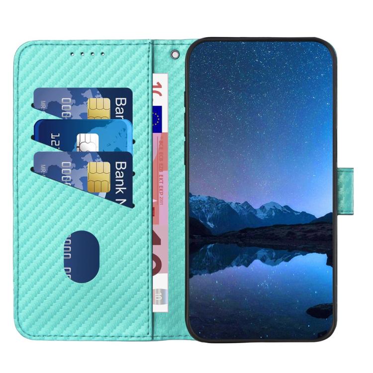For iPhone 17 YX0070 Carbon Fiber Buckle Leather Phone Case with Lanyard(Light Blue) - free shipping - PMc TechLife - Order now!