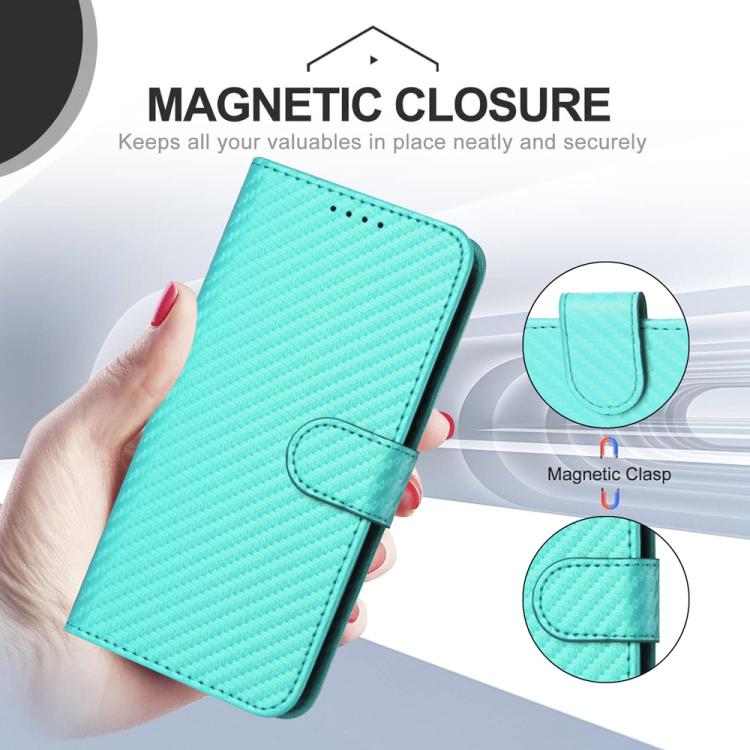 For iPhone 17 YX0070 Carbon Fiber Buckle Leather Phone Case with Lanyard(Light Blue) - free shipping - PMc TechLife - Order now!
