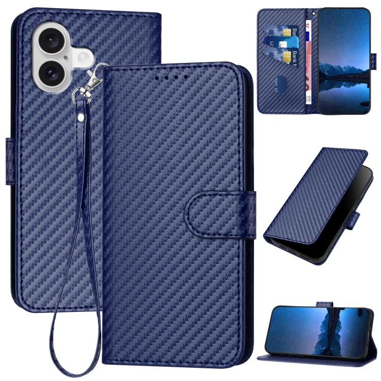 For iPhone 17 YX0070 Carbon Fiber Buckle Leather Phone Case with Lanyard(Royal Blue) - free shipping - PMc TechLife - Order now!
