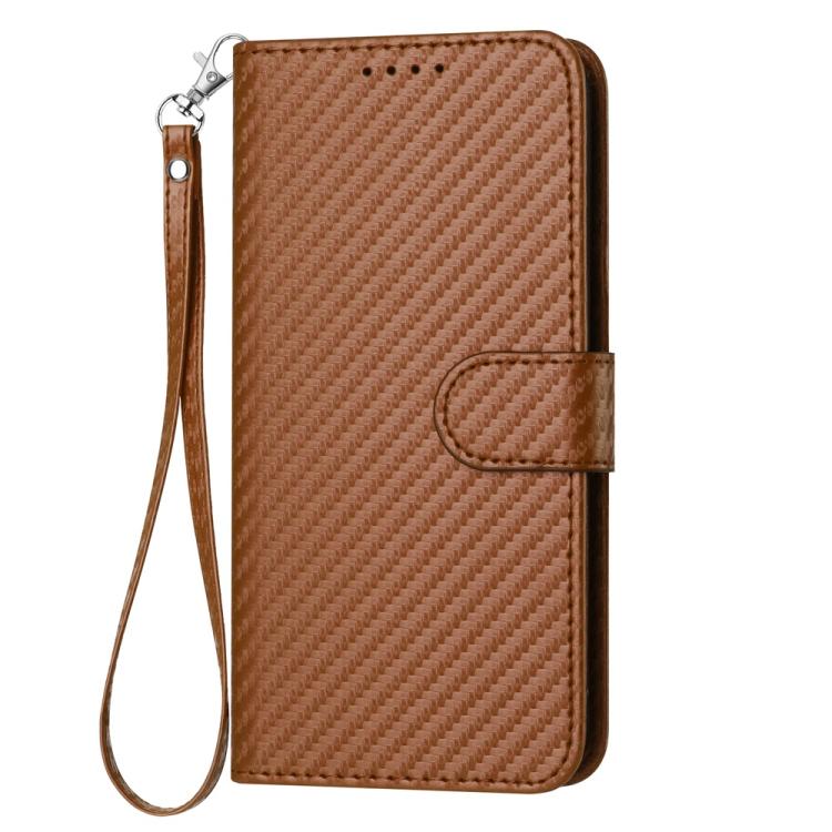 For iPhone 17 YX0070 Carbon Fiber Buckle Leather Phone Case with Lanyard(Coffee) - free shipping - PMc TechLife - Order now!