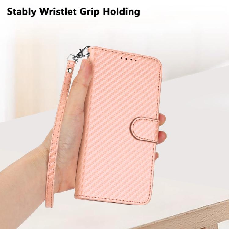 For iPhone 17 YX0070 Carbon Fiber Buckle Leather Phone Case with Lanyard(Pink) - free shipping - PMc TechLife - Order now!