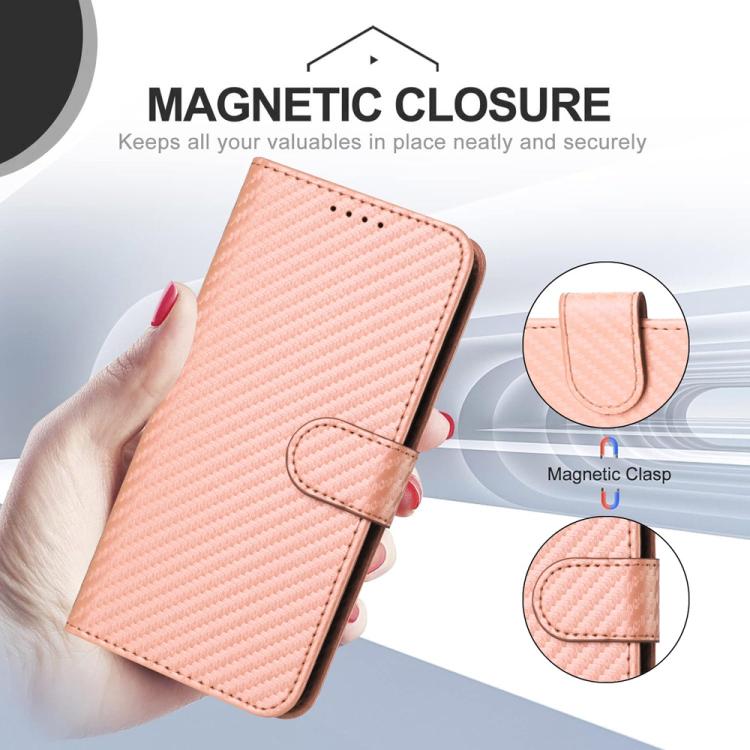 For iPhone 17 YX0070 Carbon Fiber Buckle Leather Phone Case with Lanyard(Pink) - free shipping - PMc TechLife - Order now!