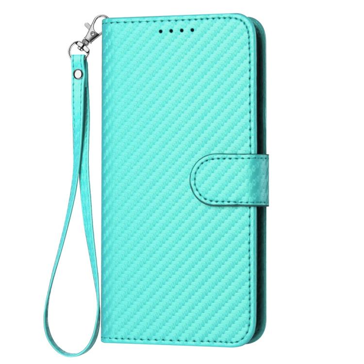 For iPhone 17 Pro Max YX0070 Carbon Fiber Buckle Leather Phone Case with Lanyard(Light Blue) - free shipping - PMc TechLife - Order now!