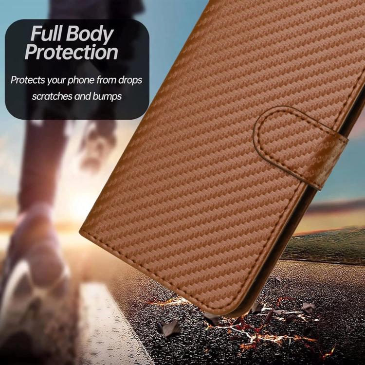 For iPhone 17 Pro Max YX0070 Carbon Fiber Buckle Leather Phone Case with Lanyard(Coffee) - free shipping - PMc TechLife - Order now!