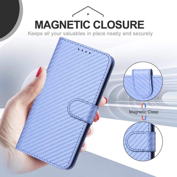 For iPhone 17 Pro Max YX0070 Carbon Fiber Buckle Leather Phone Case with Lanyard(Light Purple) - free shipping - PMc TechLife - Order now!