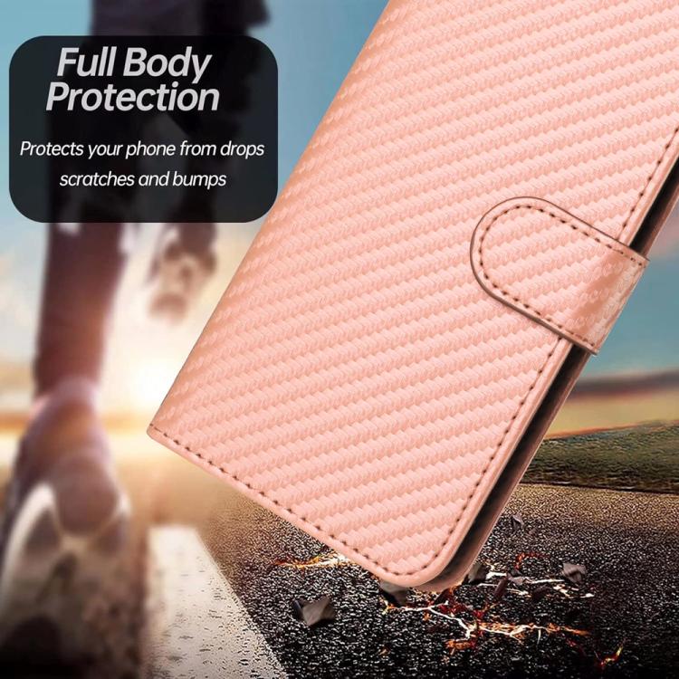 For iPhone 17 Pro Max YX0070 Carbon Fiber Buckle Leather Phone Case with Lanyard(Pink) - free shipping - PMc TechLife - Order now!