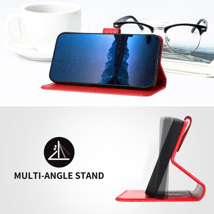 For iPhone 17 Pro YX0070 Carbon Fiber Buckle Leather Phone Case with Lanyard(Red) - free shipping - PMc TechLife - Order now!