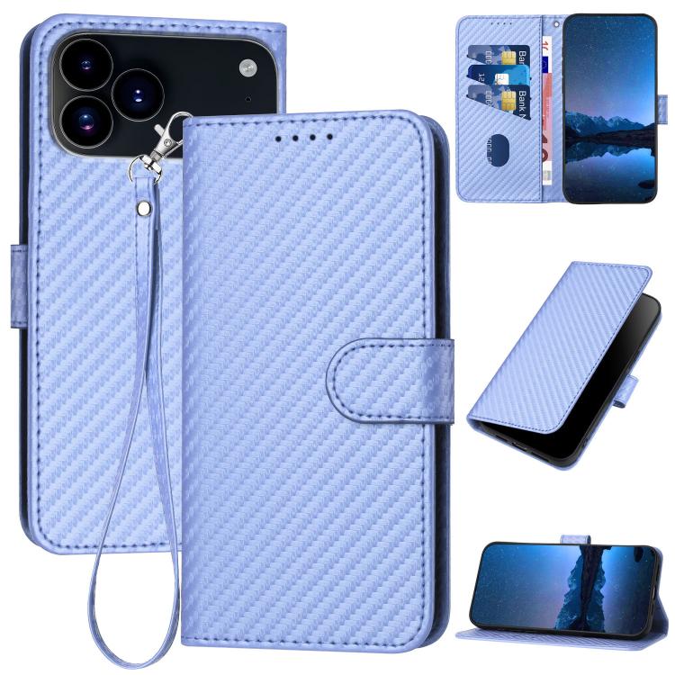 For iPhone 17 Pro YX0070 Carbon Fiber Buckle Leather Phone Case with Lanyard(Light Purple) - free shipping - PMc TechLife - Order now!