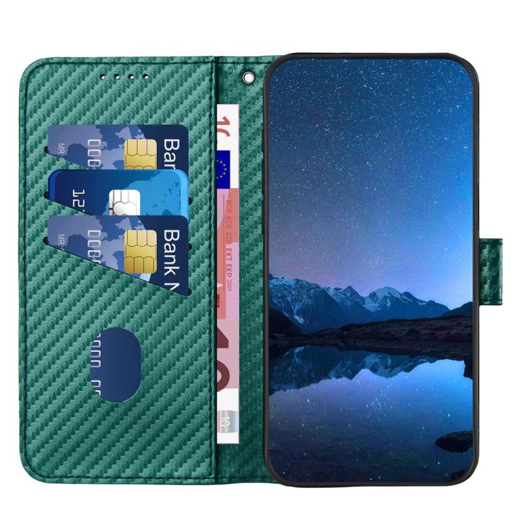 For iPhone 17 Pro YX0070 Carbon Fiber Buckle Leather Phone Case with Lanyard(Dark Green) - free shipping - PMc TechLife - Order now!
