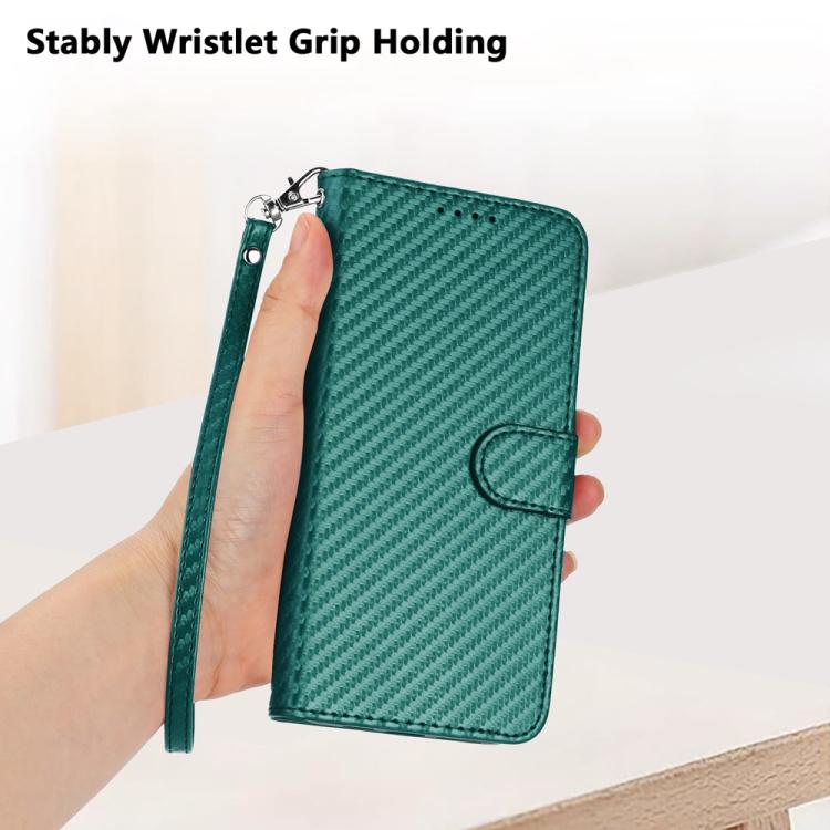 For iPhone 17 Pro YX0070 Carbon Fiber Buckle Leather Phone Case with Lanyard(Dark Green) - free shipping - PMc TechLife - Order now!