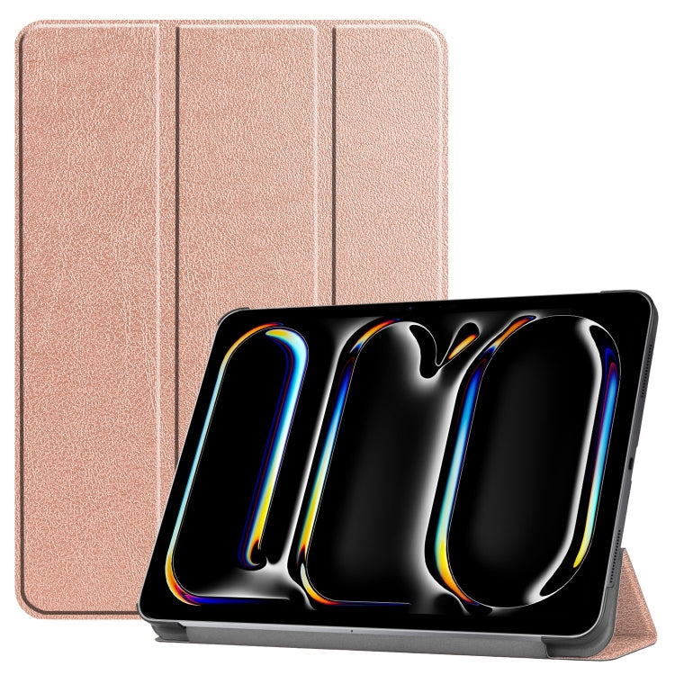For iPad Pro 11 2024 Custer Pure Color 3-Fold Holder Smart Leather Tablet Case(Rose Gold) - iPad Pro 11 2024 Cases by PMC TechLife | Online Shopping South Africa | PMC TechLife | Buy Now Pay Later Mobicred