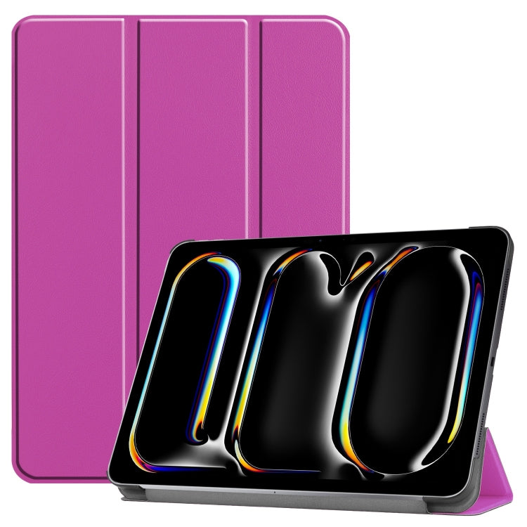 For iPad Pro 11 2024 Custer Pure Color 3-Fold Holder Smart Leather Tablet Case(Purple) - iPad Pro 11 2024 Cases by PMC TechLife | Online Shopping South Africa | PMC TechLife | Buy Now Pay Later Mobicred