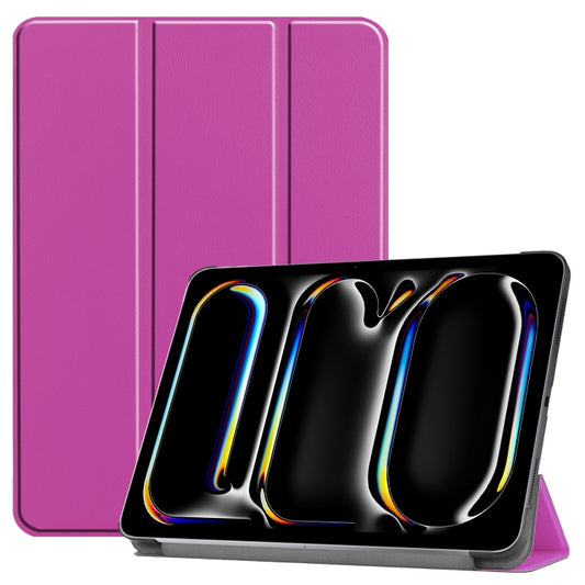 For iPad Pro 11 2024 Custer Pure Color 3-Fold Holder Smart Leather Tablet Case(Purple) - iPad Pro 11 2024 Cases by PMC Jewellery | Online Shopping South Africa | PMC Jewellery | Buy Now Pay Later Mobicred