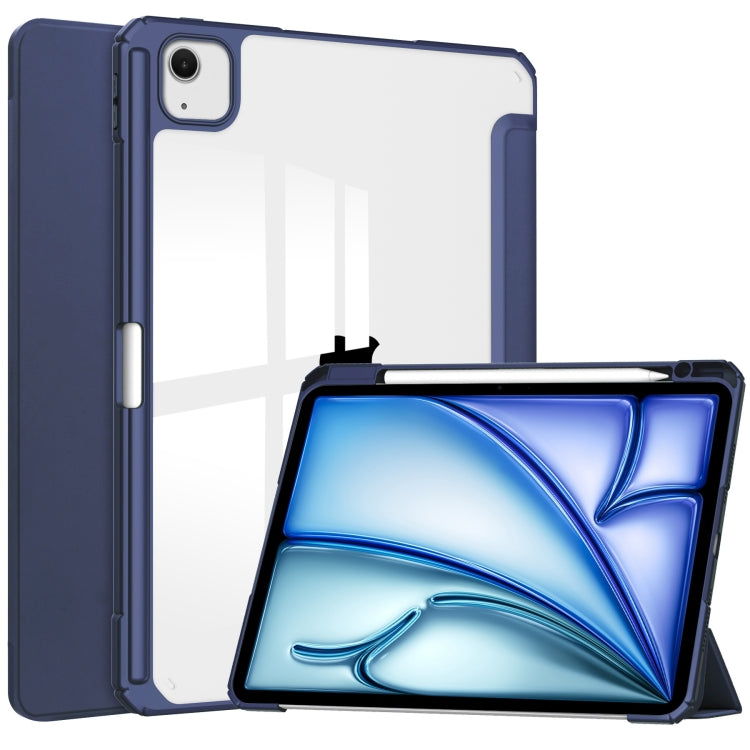 For iPad Air 13 2025 / 2024 Pure Color 3-fold Clear TPU Smart Leather Tablet Case(Dark Blue) - iPad Air 13 2025 / 2024 Cases by PMC TechLife | Online Shopping South Africa | PMC TechLife | Buy Now Pay Later Mobicred